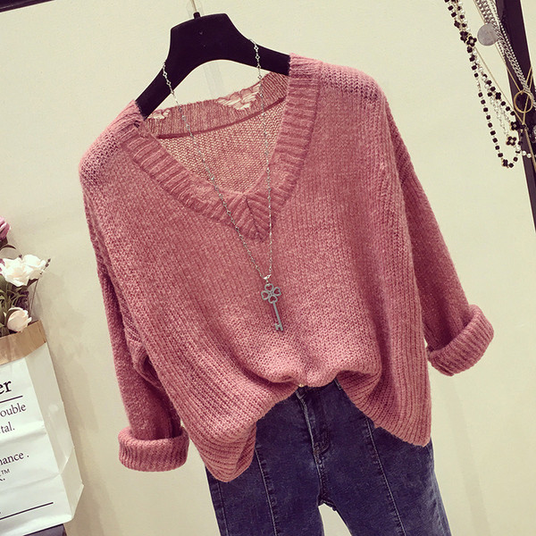 Καθημερινή κυρίες πουλόβερ με αποσμητικό σχήματος V με ελαφρώς σχισμένο αποτέλεσμα σε τέσσερα χρώματα