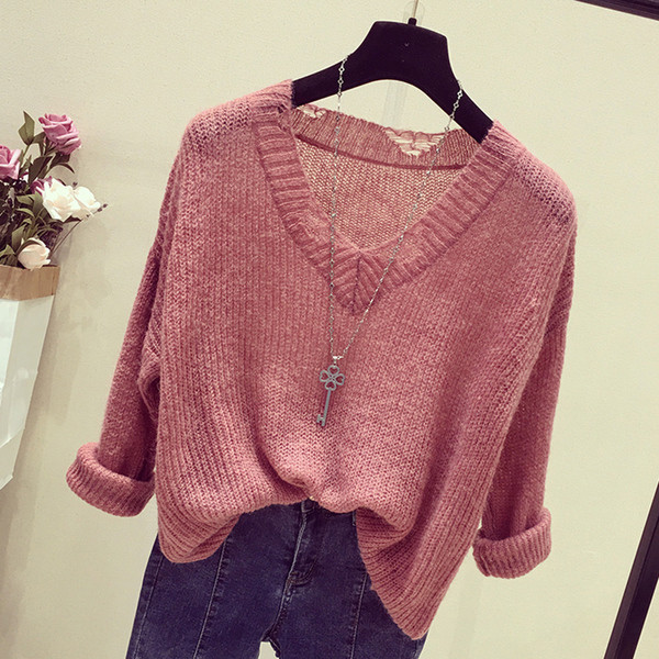 Καθημερινή κυρίες πουλόβερ με αποσμητικό σχήματος V με ελαφρώς σχισμένο αποτέλεσμα σε τέσσερα χρώματα