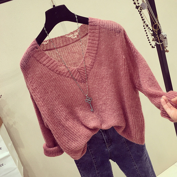 Καθημερινή κυρίες πουλόβερ με αποσμητικό σχήματος V με ελαφρώς σχισμένο αποτέλεσμα σε τέσσερα χρώματα