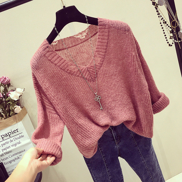 Καθημερινή κυρίες πουλόβερ με αποσμητικό σχήματος V με ελαφρώς σχισμένο αποτέλεσμα σε τέσσερα χρώματα