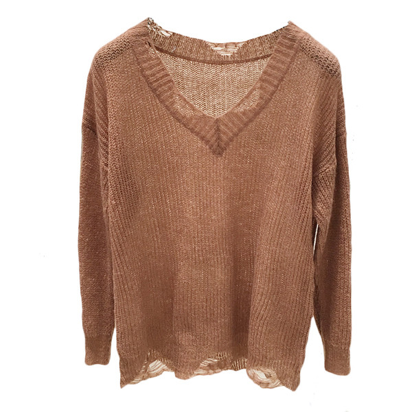 Καθημερινή κυρίες πουλόβερ με αποσμητικό σχήματος V με ελαφρώς σχισμένο αποτέλεσμα σε τέσσερα χρώματα