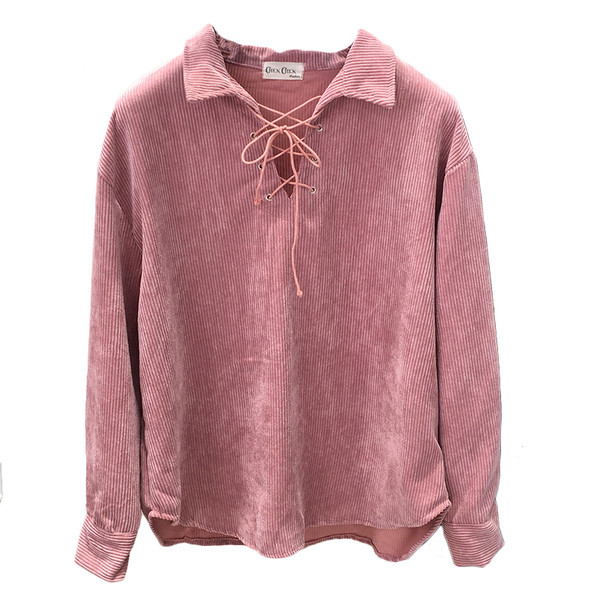 Спортно-елегантен пуловер с връзки в бял и розов цвят