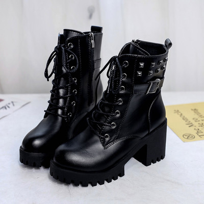 Зимни дамски боти с груба подметка и на ток от еко кожа