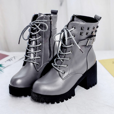 Зимни дамски боти с груба подметка и на ток от еко кожа