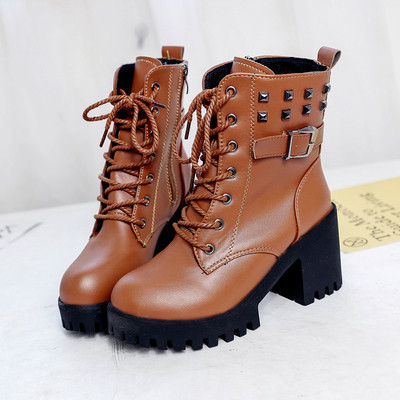 Зимни дамски боти с груба подметка и на ток от еко кожа