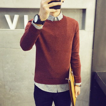 Семпъл ежедневен мъжки пуловер с О-образна яка в няколко цвята