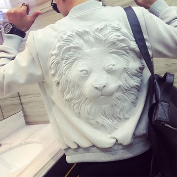 Μοντέρνο ανδρικό σακάκι με λιοντάρι στην πλάτη σε μαύρο και άσπρο