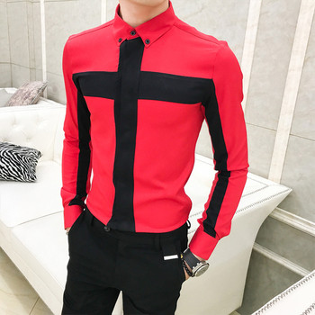 Κομψό ανδρικό πουκάμισο σε λευκό και κόκκινο χρώμα