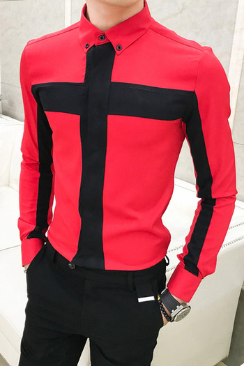 Стилна мъжка риза в бял и червен цвят