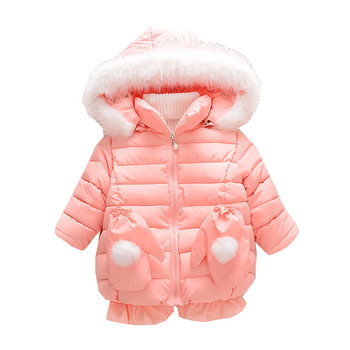 Παιδικό χειμωνιάτικο σακάκι με πίσω κορδέλα και κουκούλα με κουκούλα