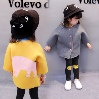 Стилно детско палто за момичета с апликация на гърба