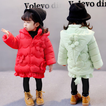 Зимно яке за момичета с качулка и флорални елементи в четири цвята
