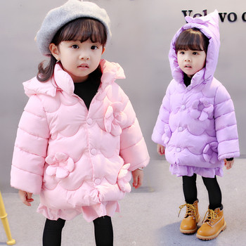 Χειμερινό σακάκι για κορίτσια με κουκούλα και floral στοιχεία σε τέσσερα χρώματα