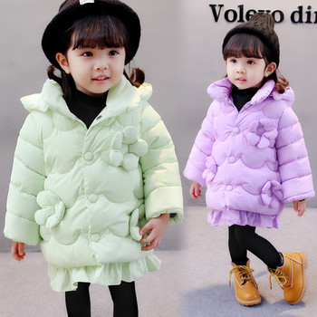 Χειμερινό σακάκι για κορίτσια με κουκούλα και floral στοιχεία σε τέσσερα χρώματα
