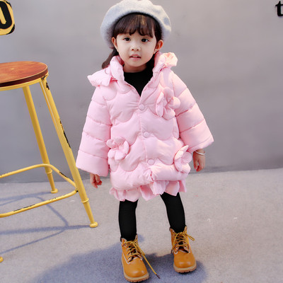 Χειμερινό σακάκι για κορίτσια με κουκούλα και floral στοιχεία σε τέσσερα χρώματα