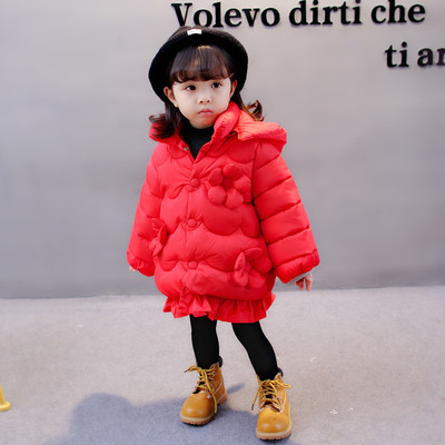 Χειμερινό σακάκι για κορίτσια με κουκούλα και floral στοιχεία σε τέσσερα χρώματα