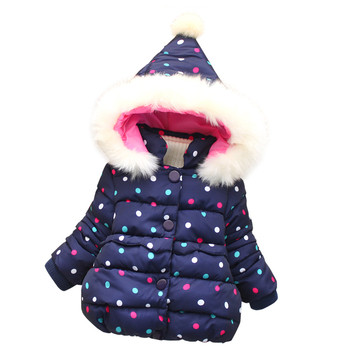 Χειμερινό μπουφάν για κορίτσια με έγχρωμη κουκούλα και γούνα