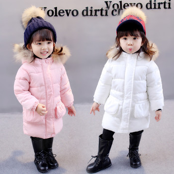 Μακρύ χειμωνιάτικο  μπουφάν για κορίτσια με κουκούλα σε δύο χρώματα