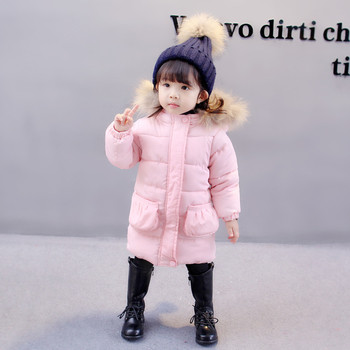 Μακρύ χειμωνιάτικο  μπουφάν για κορίτσια με κουκούλα σε δύο χρώματα