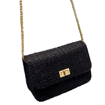 Елегантна дамска вечерна чанта с метална дълга дръжка в черен и син цвят