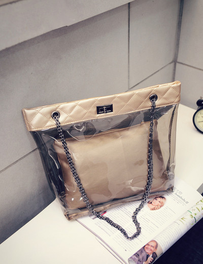 Διαφανή γυναικεία τσάντα με οργανωτή σε έξι χρώματα