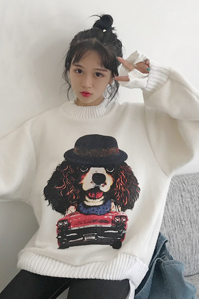 Γυναικεία πουλόβερ με κολάρο σε σχήμα O με γλυκό κεντήματα σε μαύρο και άσπρο