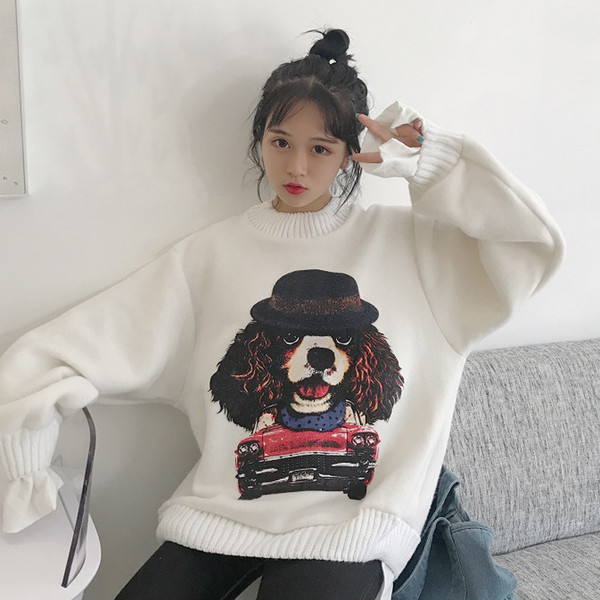 Γυναικεία πουλόβερ με κολάρο σε σχήμα O με γλυκό κεντήματα σε μαύρο και άσπρο