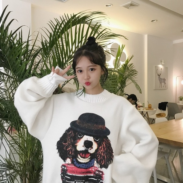 Γυναικεία πουλόβερ με κολάρο σε σχήμα O με γλυκό κεντήματα σε μαύρο και άσπρο