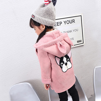 Детско палто с уши за момичета в розов и кафяв цвят