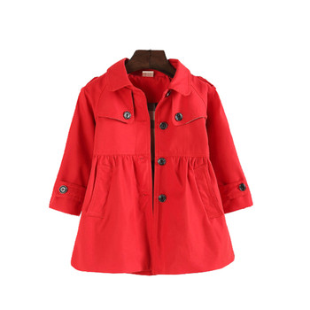 Стилно детско палто с копчета за момичетата,леко разкроено в три цвята