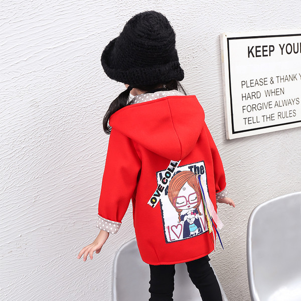 Φορέματα φθινοπώρου-χειμώνα με κουκούλα για κορίτσια με κόκκινη και κίτρινη πλάτη