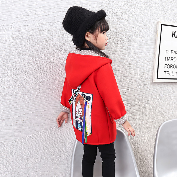 Φορέματα φθινοπώρου-χειμώνα με κουκούλα για κορίτσια με κόκκινη και κίτρινη πλάτη