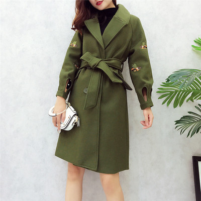 Стилно дълго дамско палто от вълнена смес с бродерия, в няколко цвята