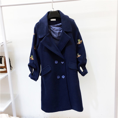 Κομψό μακρύ παλτό από μαλλί με κεντήματα, σε διάφορα χρώματα