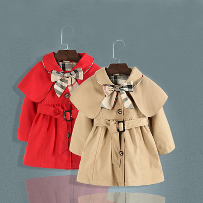 Детско модерно палто за момичета с панделка и коланче в два цвята