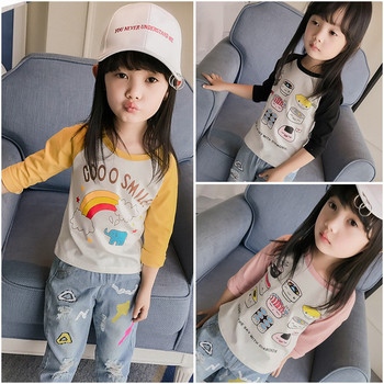 Ежедневна детска блуза с дълъг ръкав за момичета в различни цветове и различни аликации