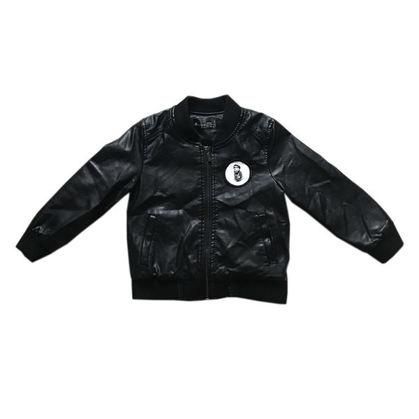 Μοντέρνο παιδικό δερμάτινο μπουφάν για αγόρια με κολάρο σε σχήμα O και σακίδιο