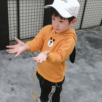 Детски суичър за момчета с апликация мече, с качулка и уши в два цвята