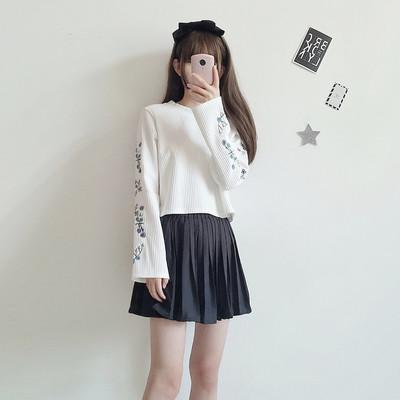 Σύντομο πουλόβερ κυρίες με στυλ με κεντήματα στα μανίκια