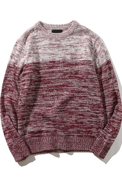 Καθημερινά πλεκτό πουλόβερ με κολάρο σε σχήμα O σε ρέοντα χρώματα σε δύο χρώματα