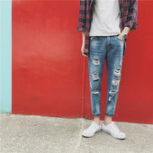 Νέο! Πραγματικά τζιν ανδρών ραγισμένα