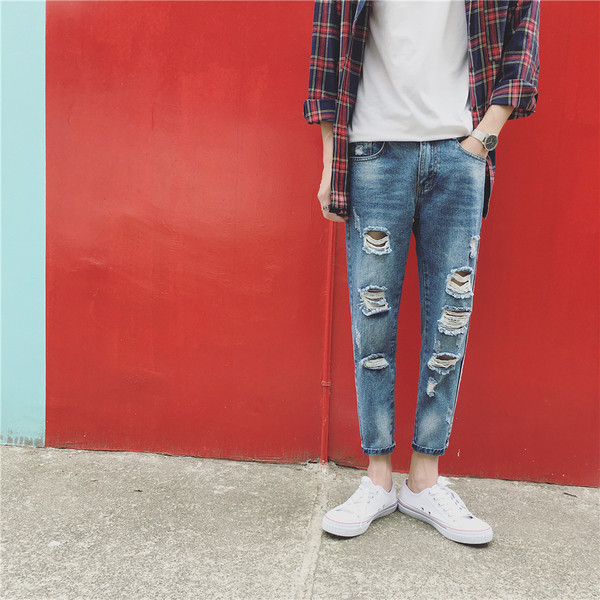 Νέο! Πραγματικά τζιν ανδρών ραγισμένα