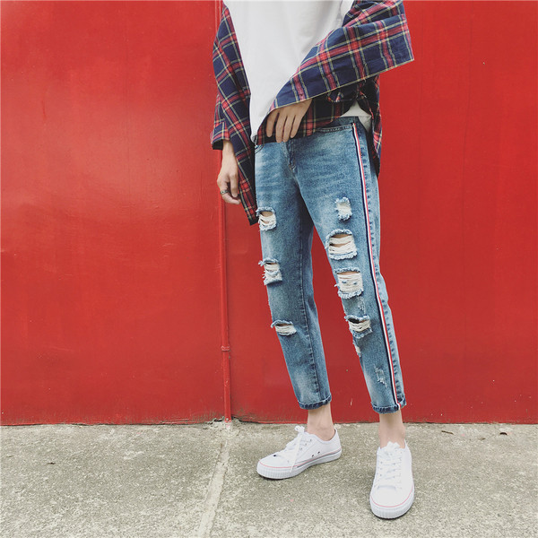 Νέο! Πραγματικά τζιν ανδρών ραγισμένα