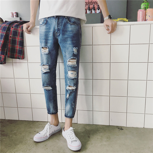 Νέο! Πραγματικά τζιν ανδρών ραγισμένα