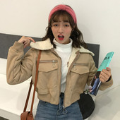 Μπουφάν σύντομης άνθισης για κυρίες σε μπεζ και ροζ χρώμα με βελούδινο γιακά