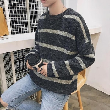 Мъжки плетен пуловер в тъмни цветове,подходящ за ежедневието