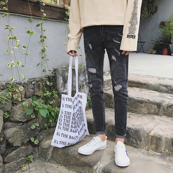 Κομψά τζιν ανδρικά σε μπάλες HIT μοτίβο σε σκούρο χρώμα