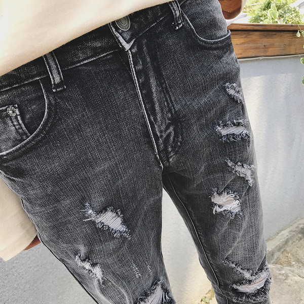 Κομψά τζιν ανδρικά σε μπάλες HIT μοτίβο σε σκούρο χρώμα