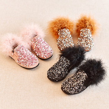 Стилни зимни детски обувки - лъскави, в три цвята с пух