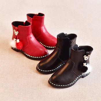 Περιστασιακές παιδικές μπότες για κορίτσια με χνούδι, μαύρα και κόκκινα